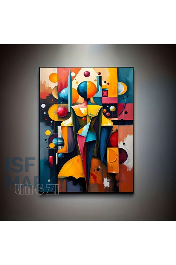 Geometrik Karakter Soyut Figür Elmas Boyama Seti | 30x40cm Yuvarlak Taşlı Modern Sanat DIY Kit