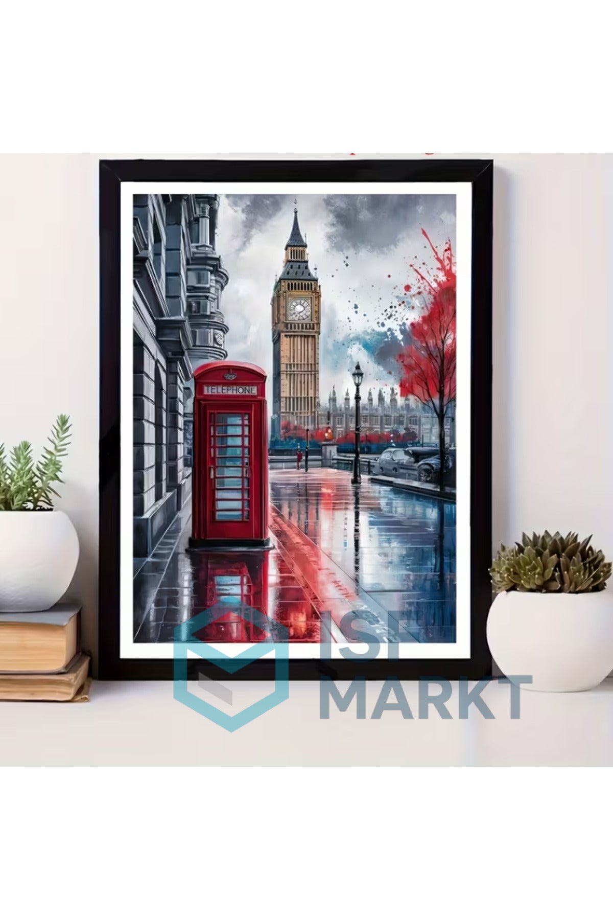 Londra Kırmızı Telefon Kulübesi Elmas Boyama Seti | 30x40cm Yuvarlak Taşlı Retro DIY Hobi Kiti