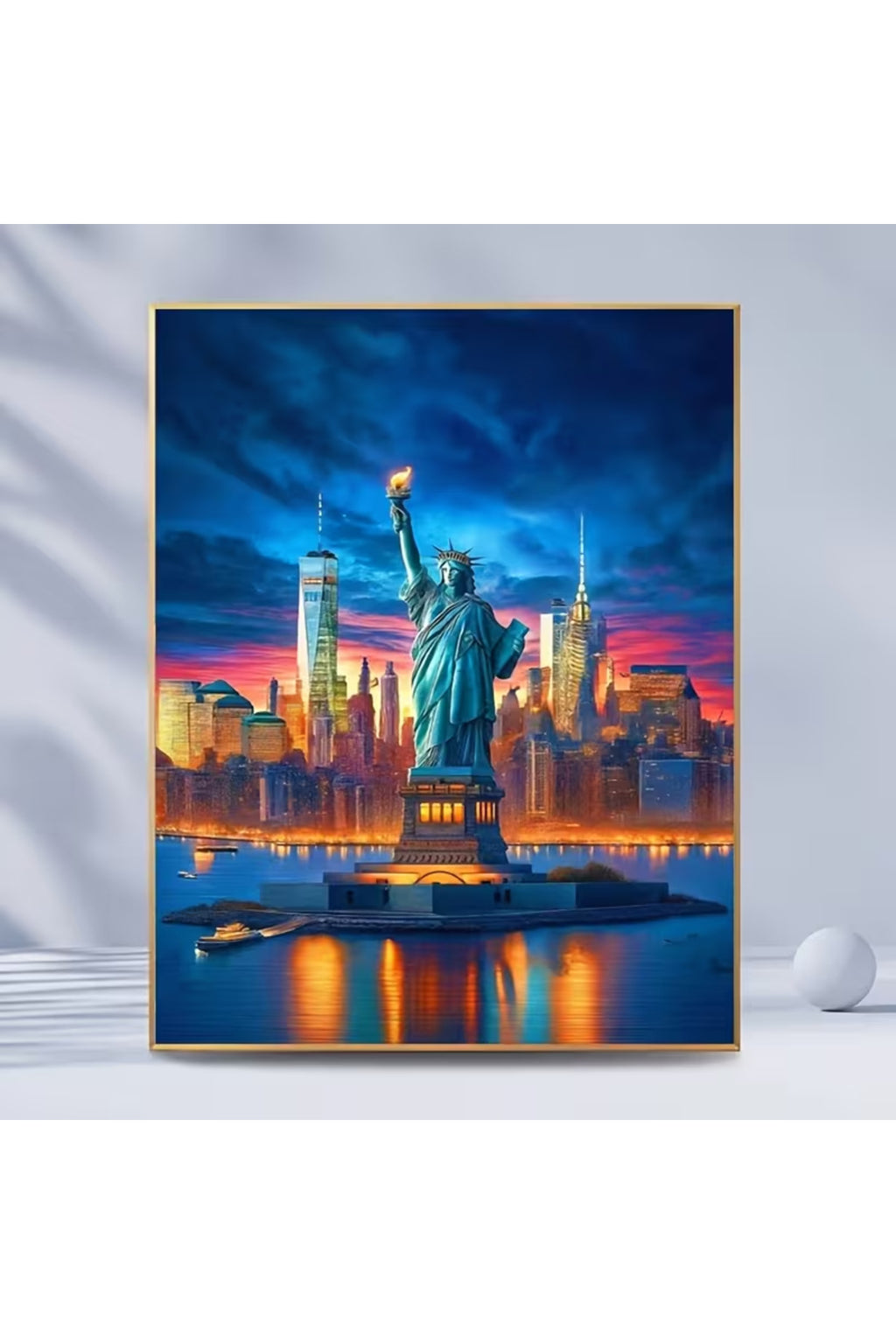 New York Özgürlük Heykeli Elmas Boyama Seti | 30x40cm Yuvarlak Taşlı İkonik DIY Hobi Kiti-Elmas Boyama Setleri