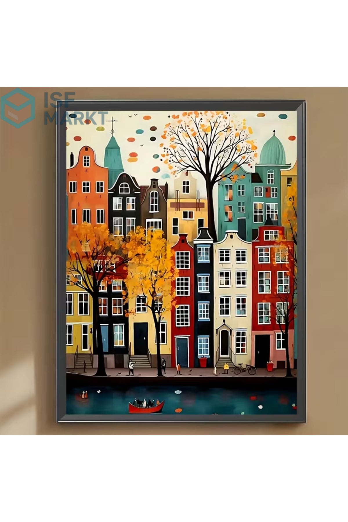 Amsterdam Kanalı Temalı 5D Elmas Mozaik Tablo Seti - 30x40 cm Full Drill DIY Hobi Kitleri