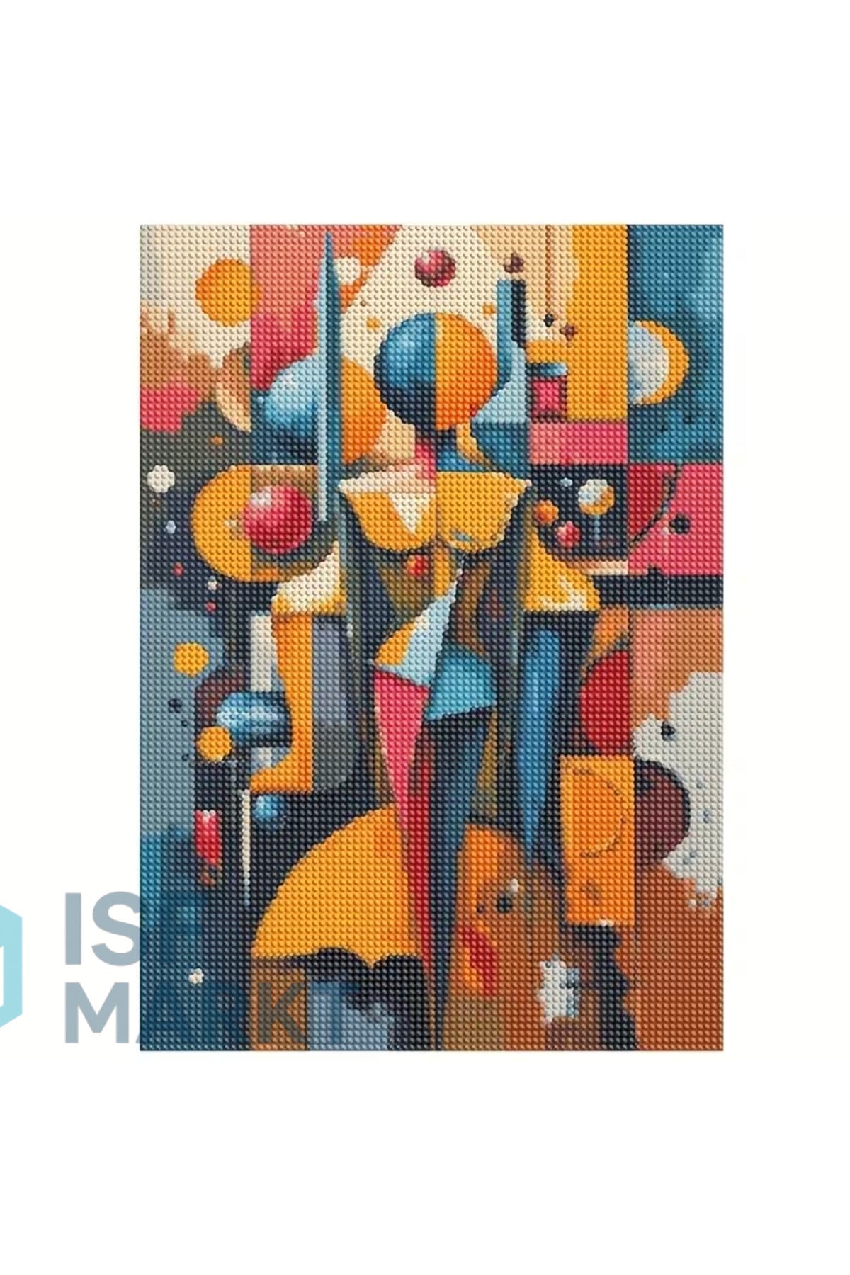 Geometrik Karakter Soyut Figür Elmas Boyama Seti | 30x40cm Yuvarlak Taşlı Modern Sanat DIY Kit