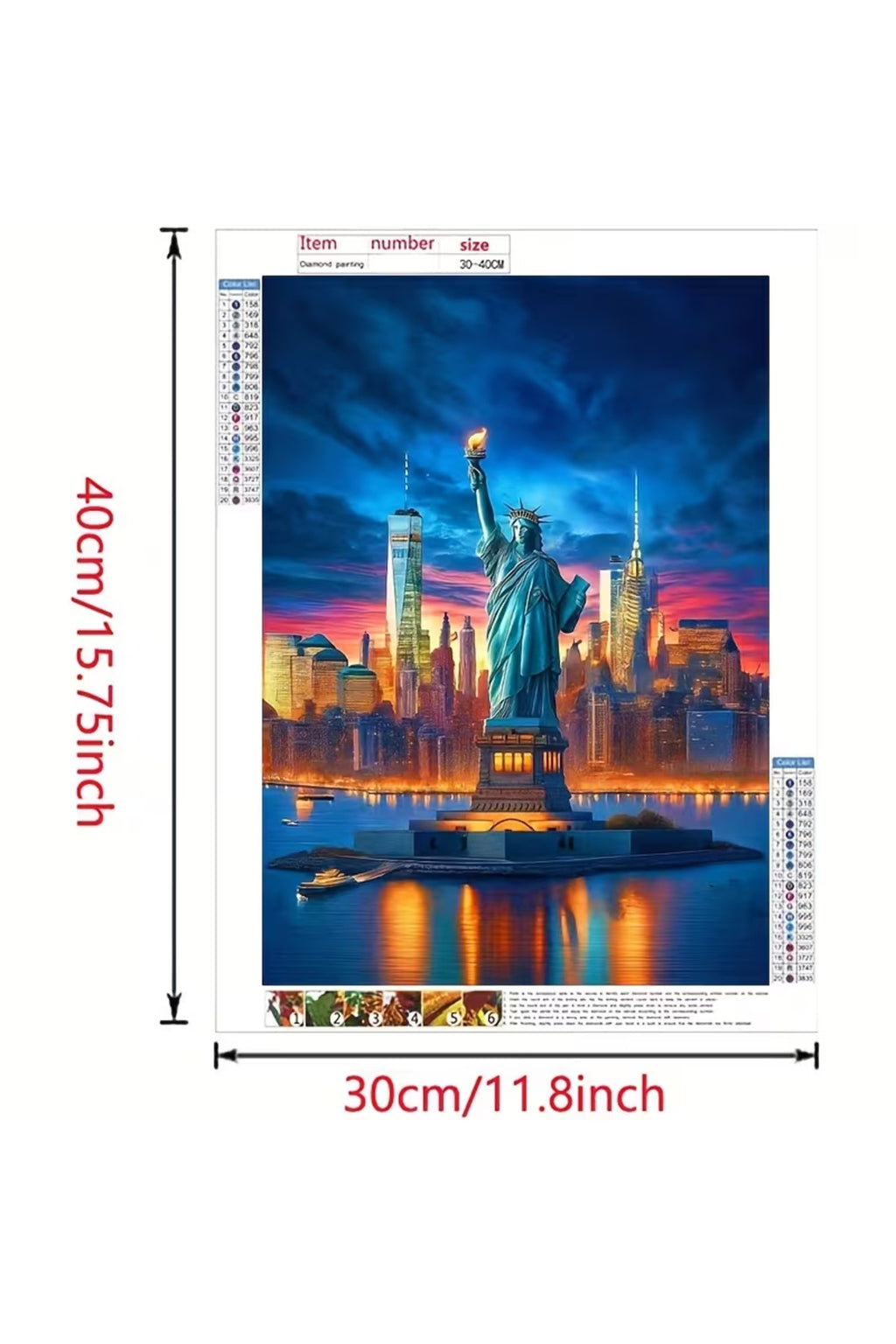 New York Özgürlük Heykeli Elmas Boyama Seti | 30x40cm Yuvarlak Taşlı İkonik DIY Hobi Kiti-Elmas Boyama Setleri