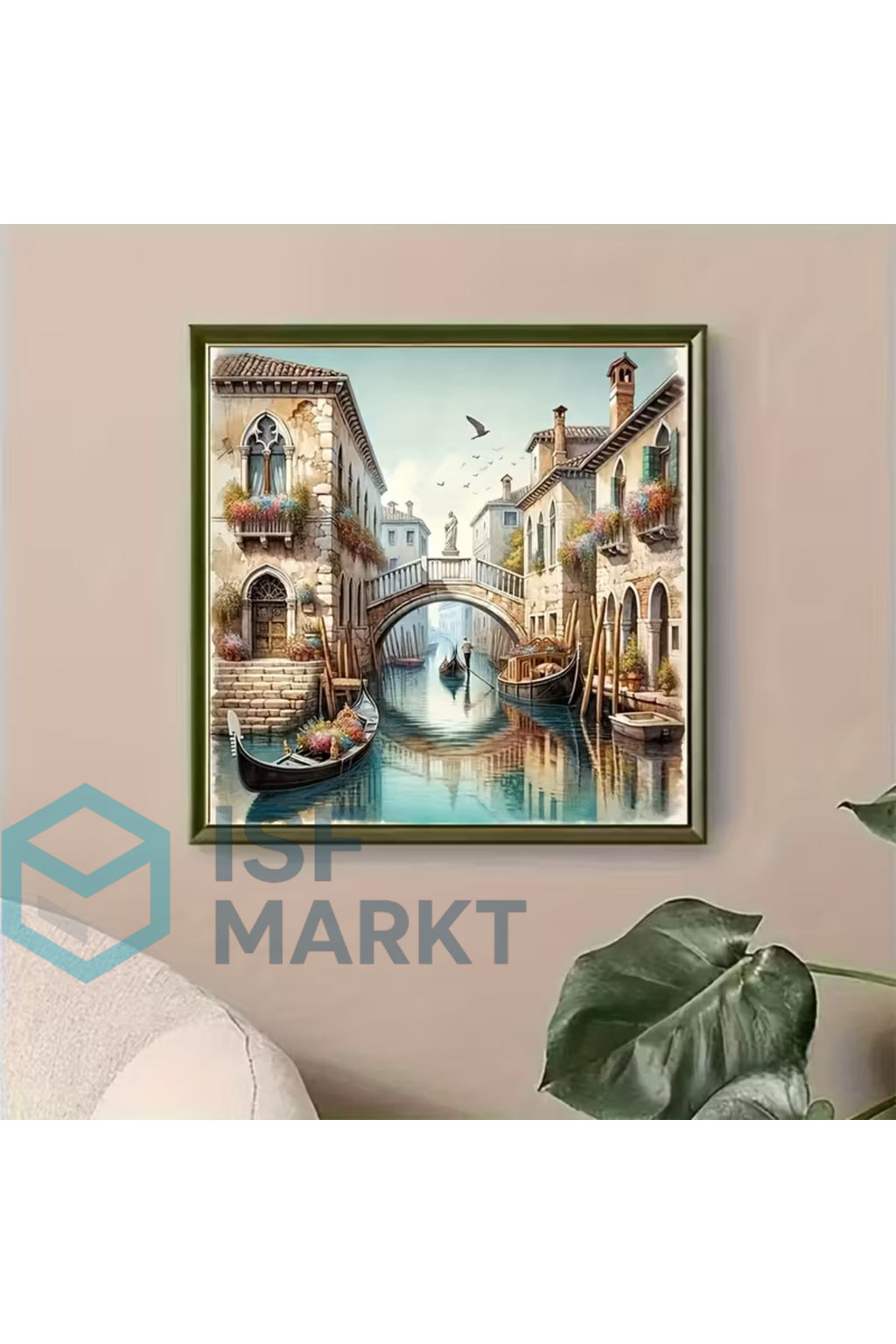 Venedik Kanalı Gondol Elmas Boyama Seti | 30x30cm Yuvarlak Taşlı Romantik DIY Hobi Kiti