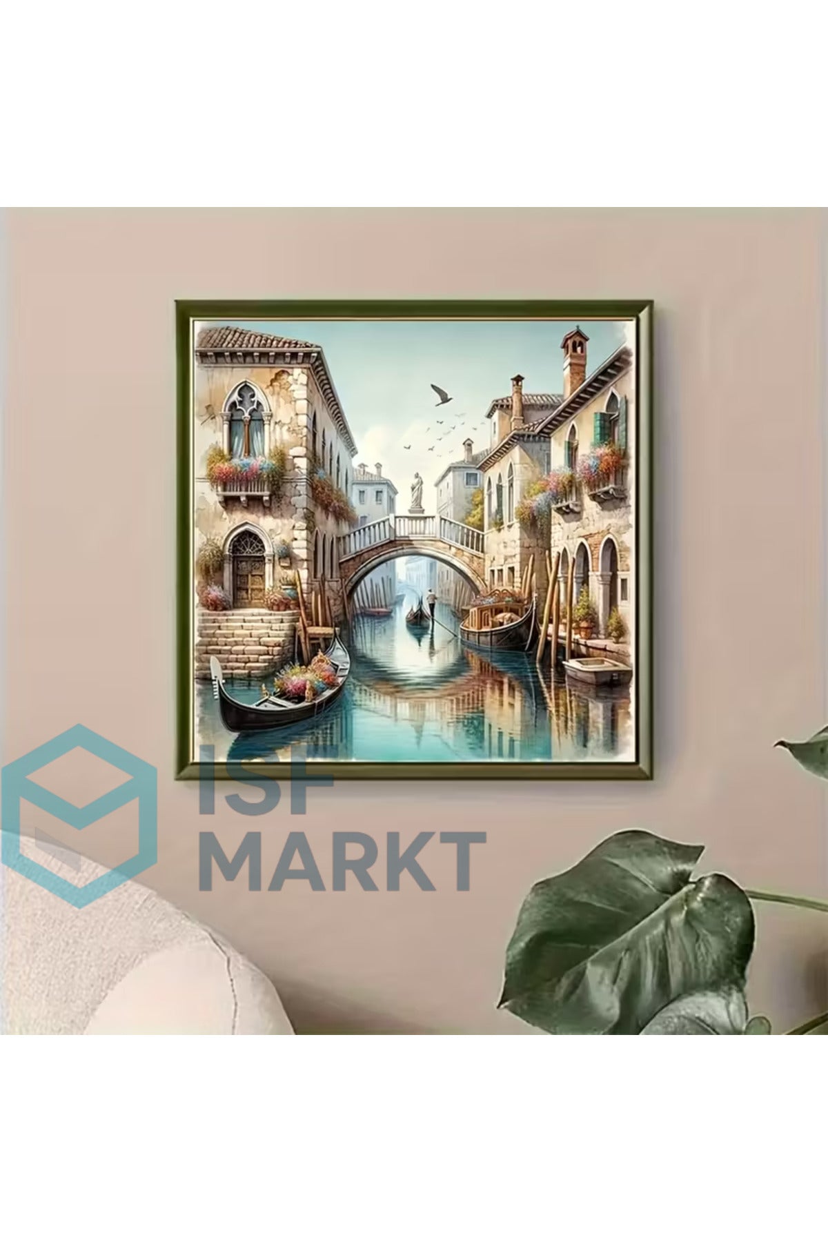 Venedik Kanalı Gondol Elmas Boyama Seti | 30x30cm Yuvarlak Taşlı Romantik DIY Hobi Kiti