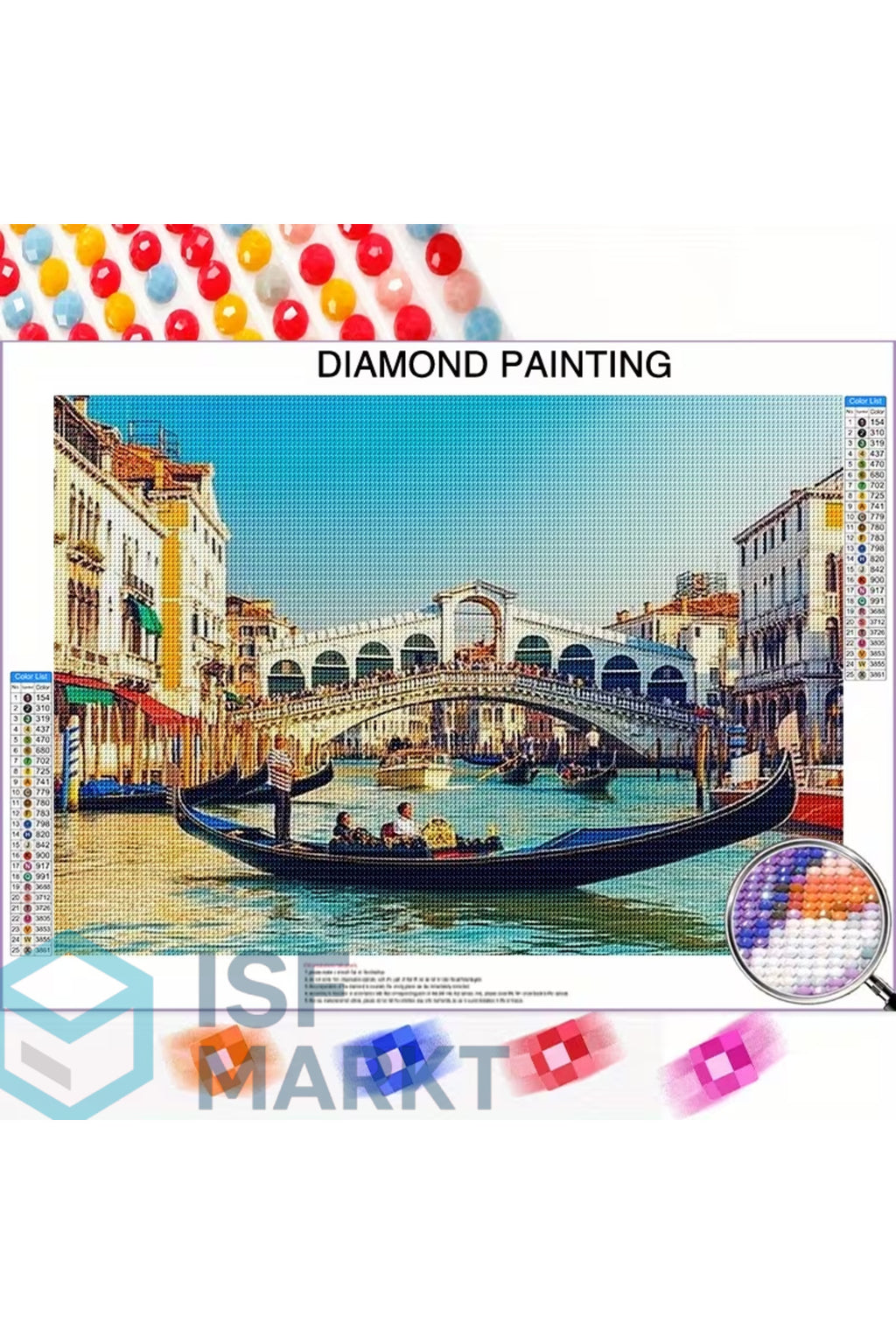 Elmas Boyama Seti - Venedik Gondollar Köprüler Yuvarlak Taşlı DIY 30x40 cm