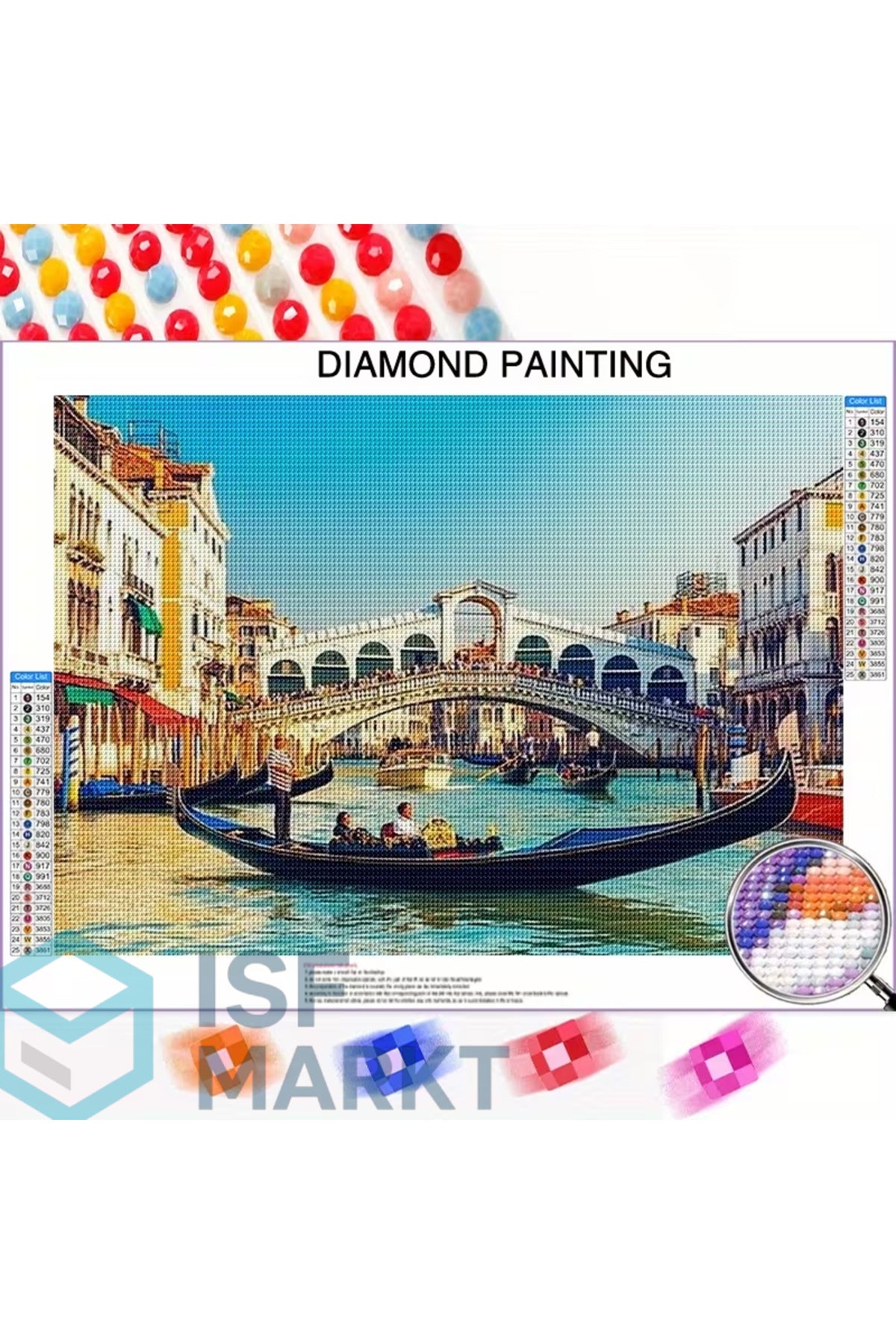 Elmas Boyama Seti - Venedik Gondollar Köprüler Yuvarlak Taşlı DIY 30x40 cm