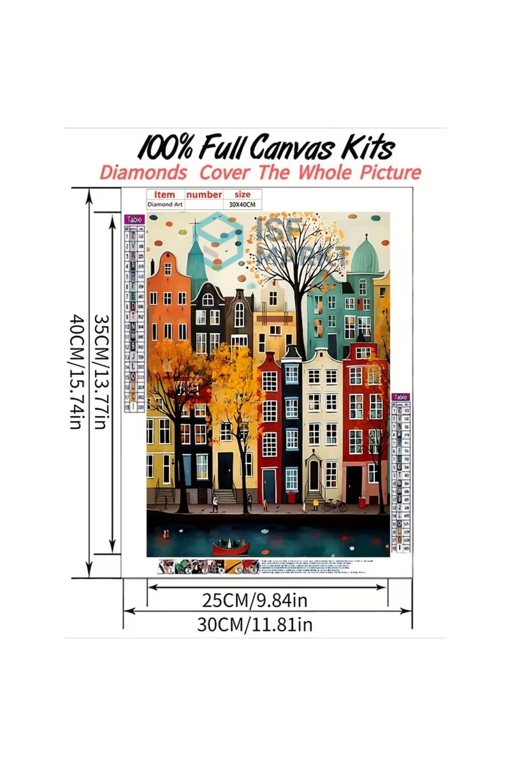 Amsterdam Kanalı Temalı 5D Elmas Mozaik Tablo Seti - 30x40 cm Full Drill DIY Hobi Kitleri
