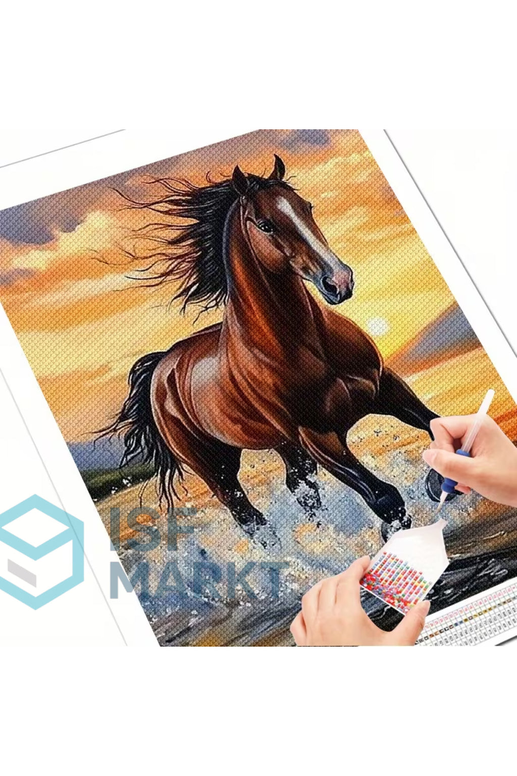 Asil At Portresi Elmas Boyama Seti | 30x40cm Yuvarlak Taşlı Özgürlük DIY Hobi Kiti