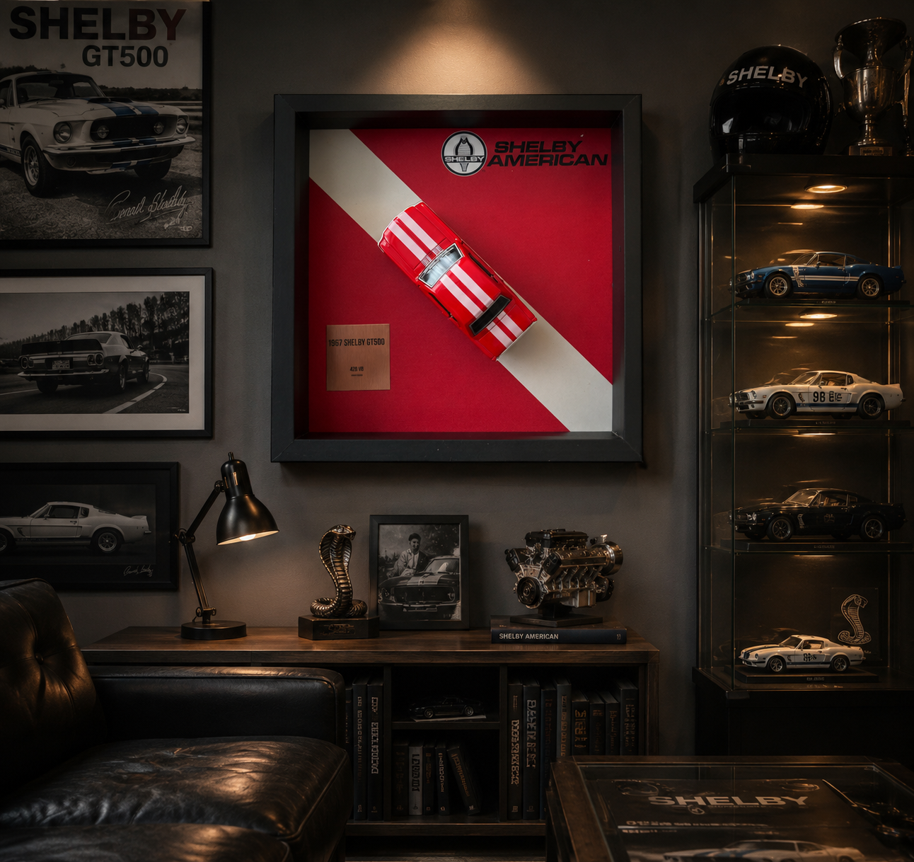 3D Shadow Box Kırmızı Araba Tablosu - Shelby GT500 Tasarım Diecast Duvar Çerçevesi